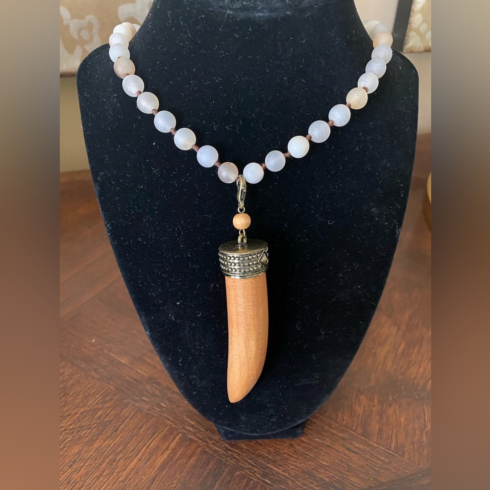 Soapstone bead necklace with removable wooden accent